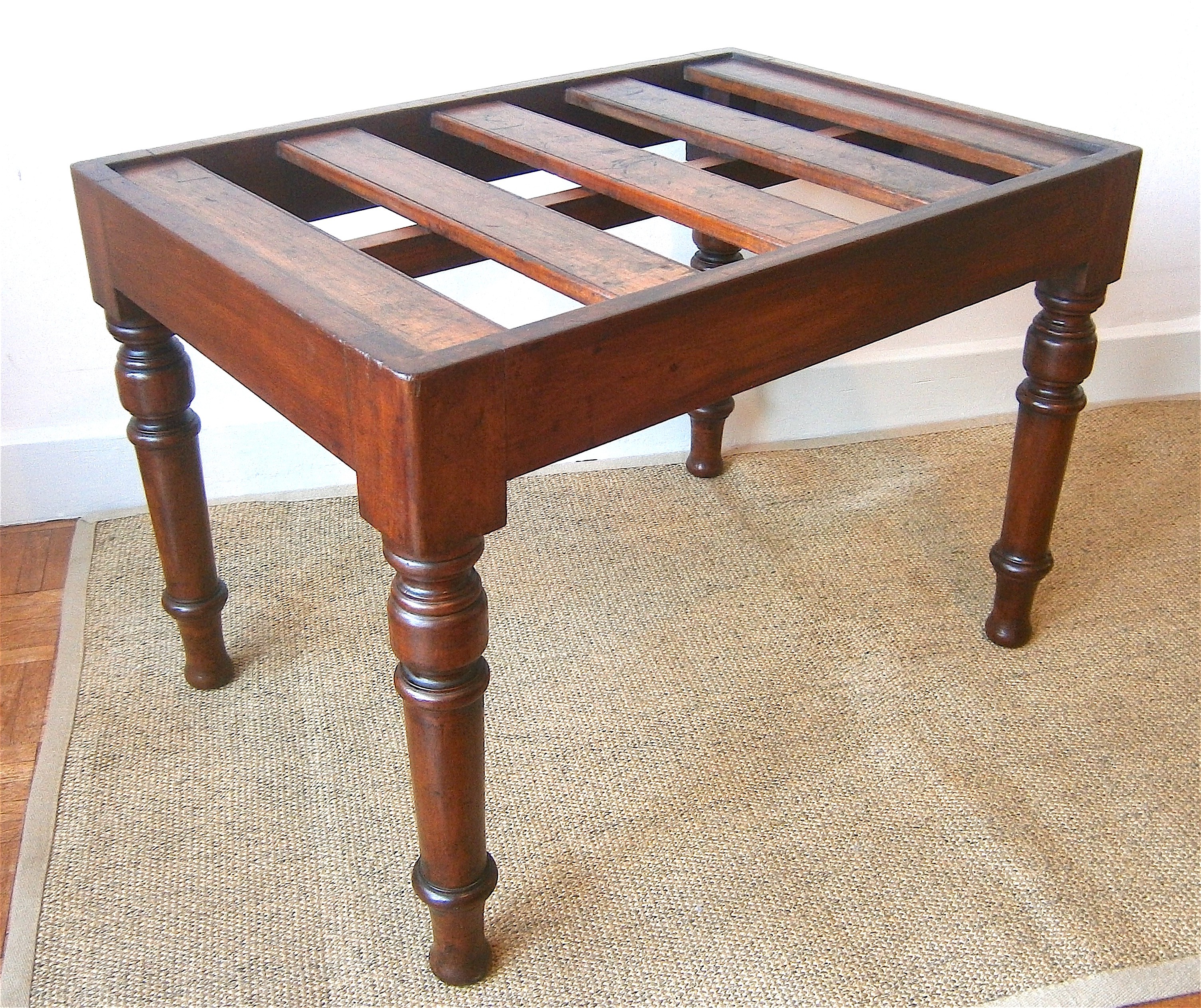 A Victorian rectangular mahogany luggage stand, width 66cm depth 46cm height 46cm